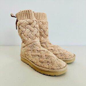 UGG CABLE KNIT WITH BOW SOCK ANKLE BOOTIE BOOTS BEIGE
